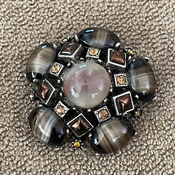 Gerard Yosca Brooch Pin Earthtones Stones Silver Tone - Picture 1 of 5